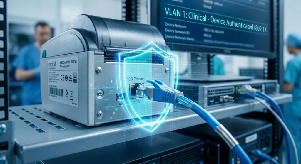 Implementation of 802.1X authentication for Zebra and Epson thermal printers to secure clinical VLANs and prevent unauthorized network access.